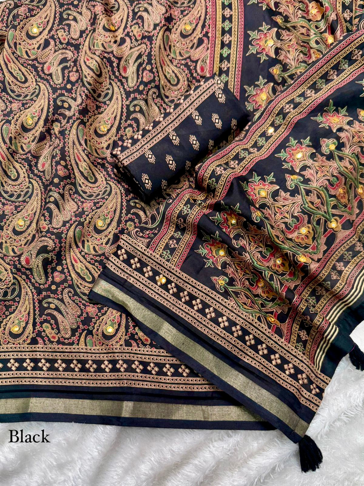 Kashmiri Print Soft Tussar Saree