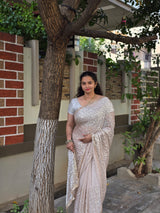 Space silk beads and Chip work saree