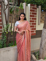 Space silk beads and Chip work saree