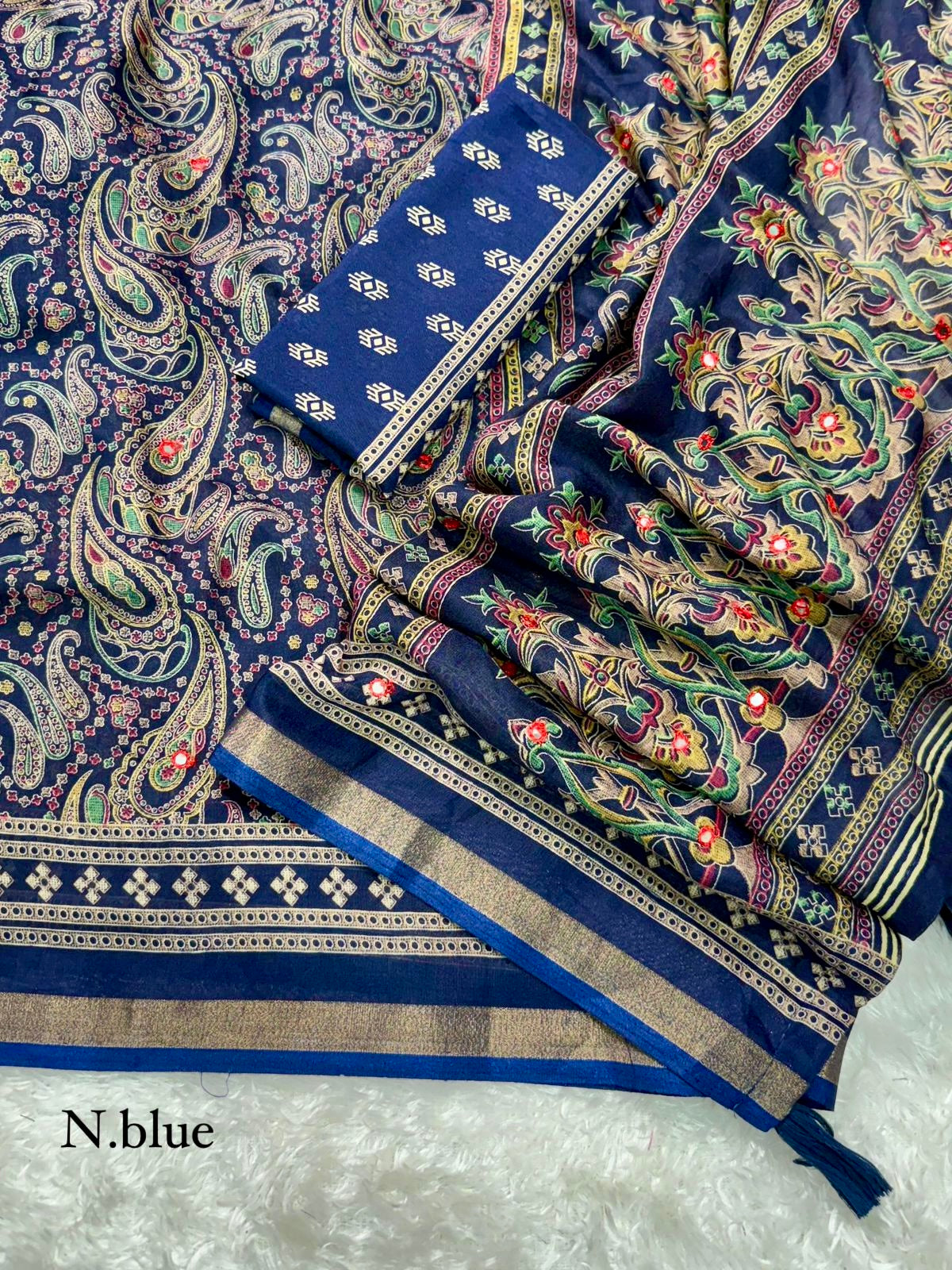 Kashmiri Print Soft Tussar Saree