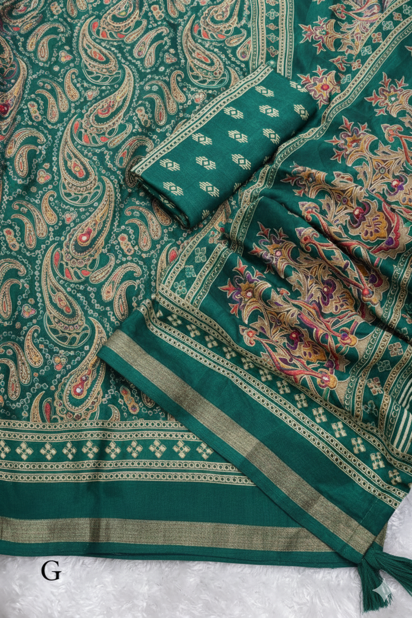 Kashmiri Print Soft Tussar Saree