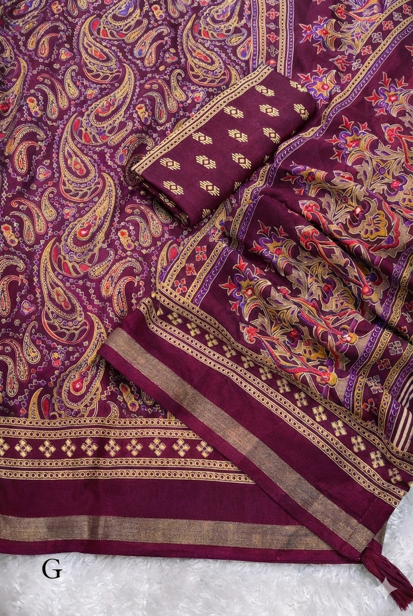 Kashmiri Print Soft Tussar Saree