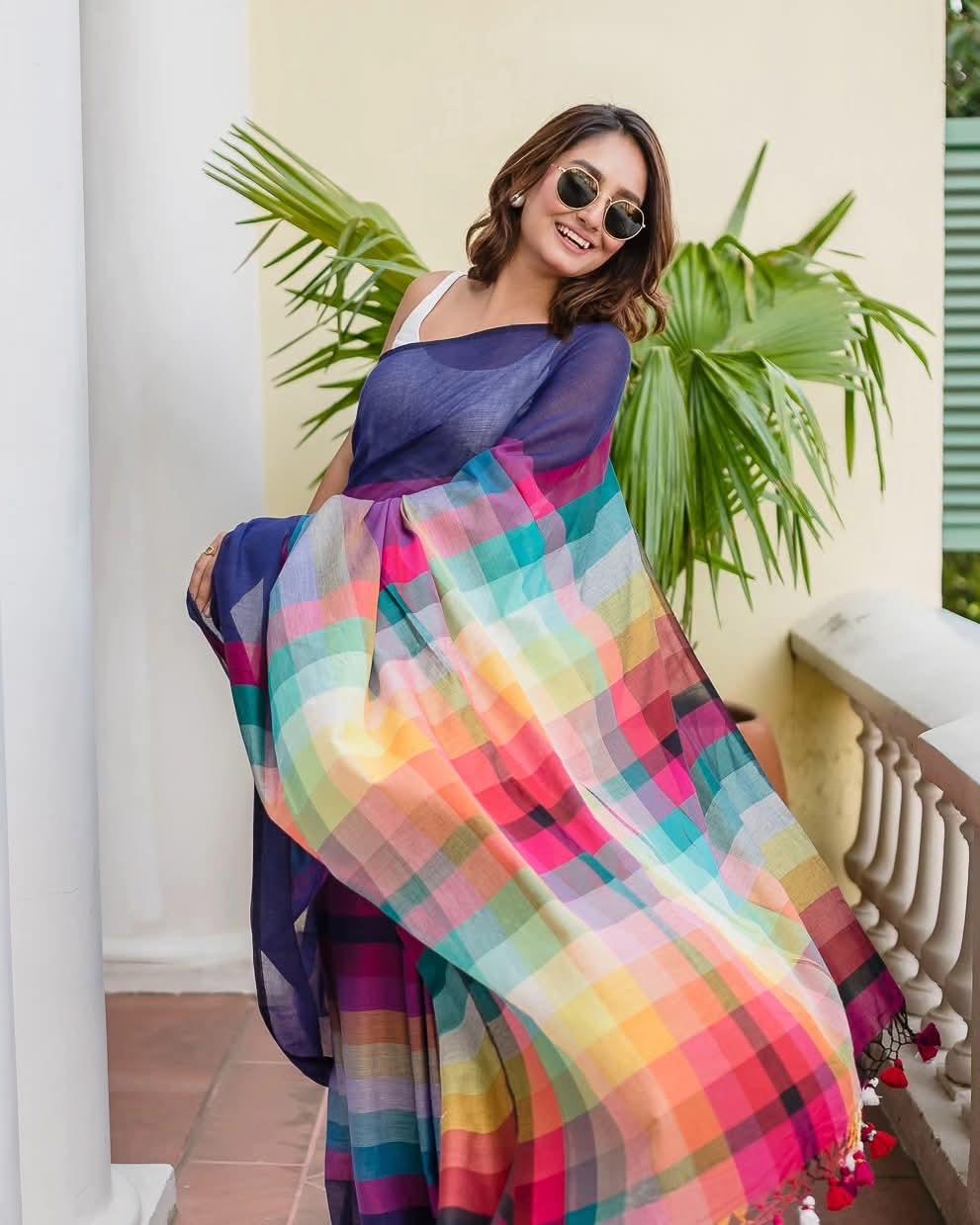 Rainbow Mul cotton saree