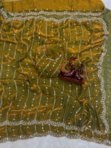 Space silk single shade original beads saree