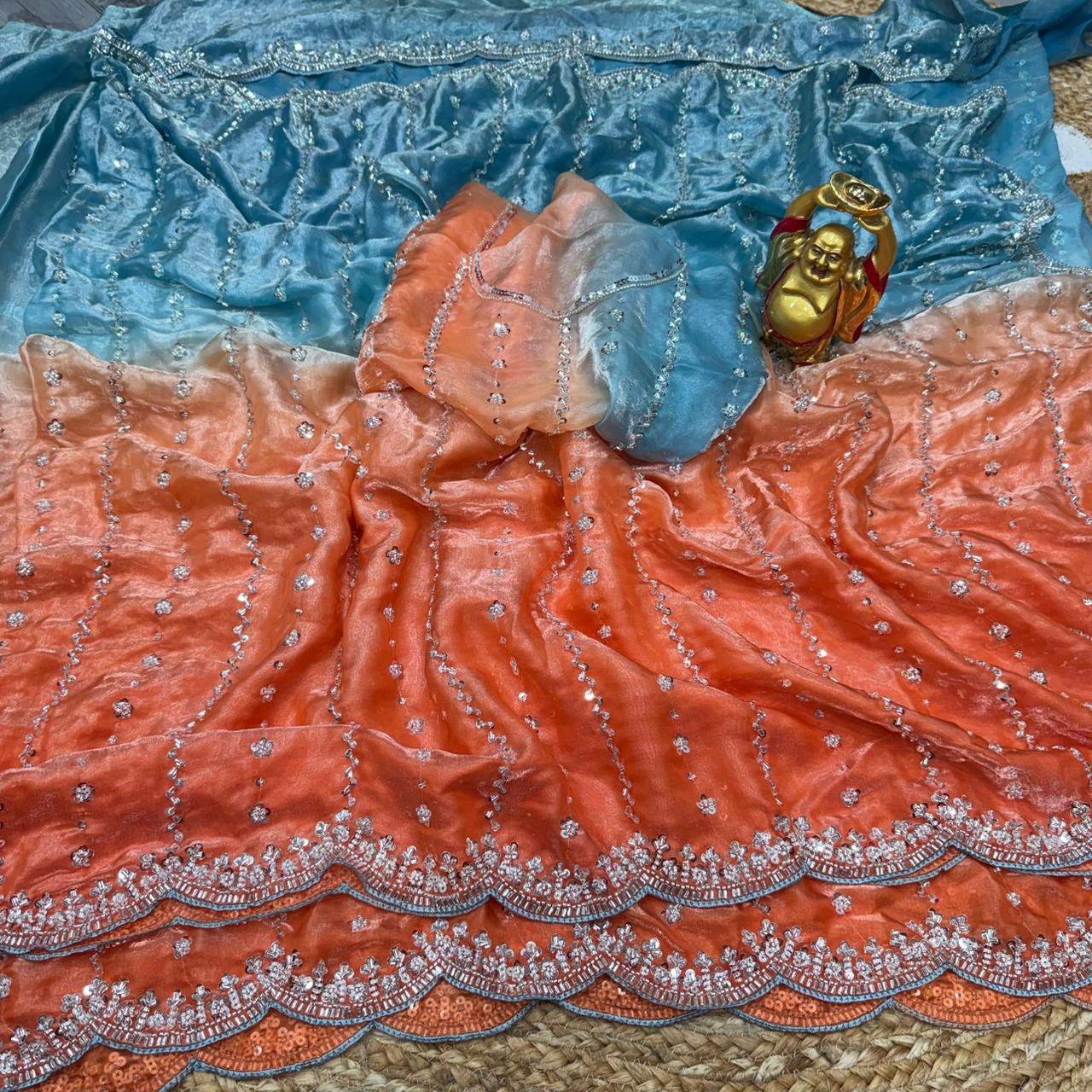 Space silk dual shade original beads work saree