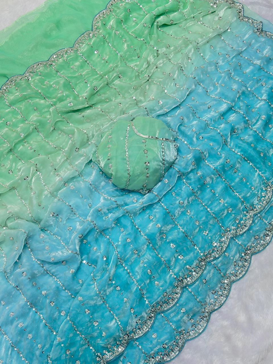 Space silk dual shade original beads work saree