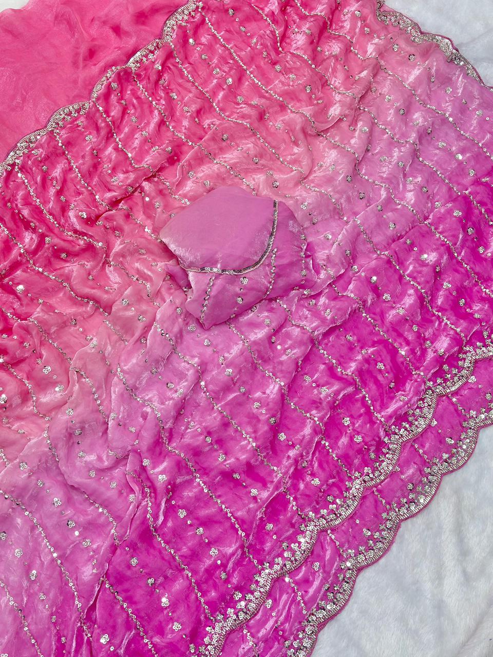 Space silk dual shade original beads work saree