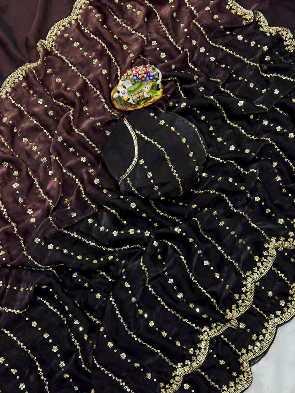 Space silk dual shade original beads work saree