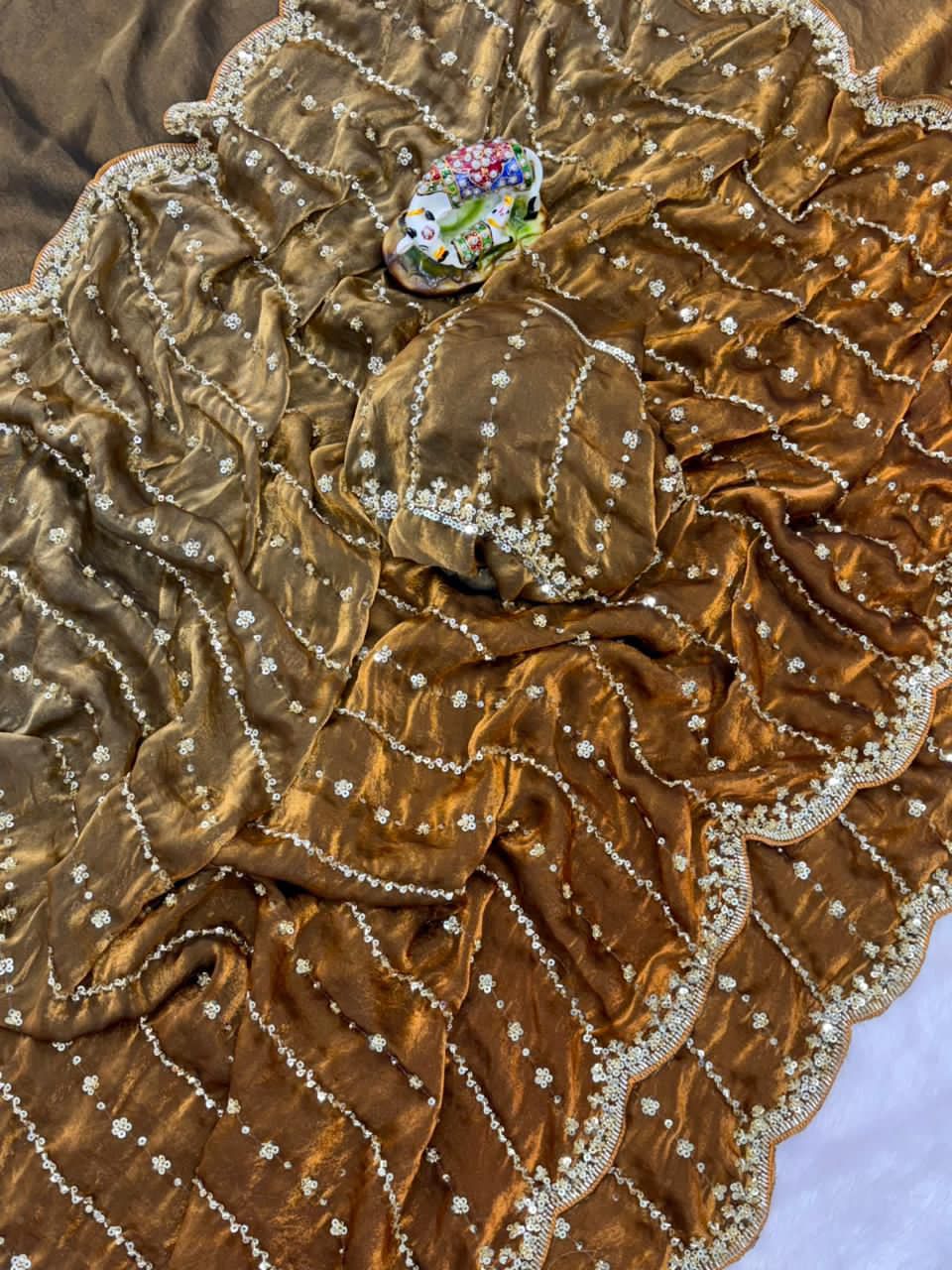 Space silk dual shade original beads work saree