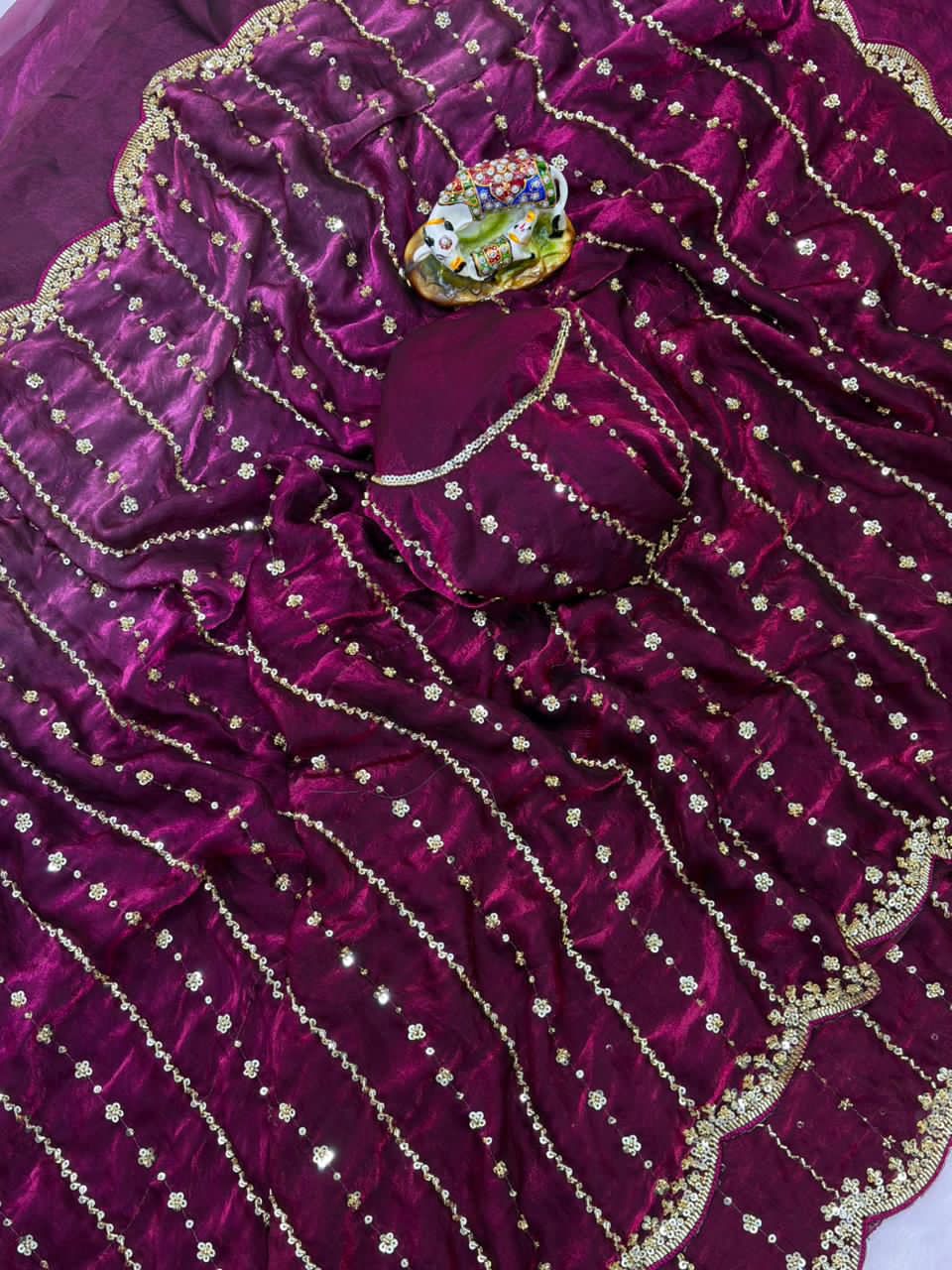 Space silk dual shade original beads work saree