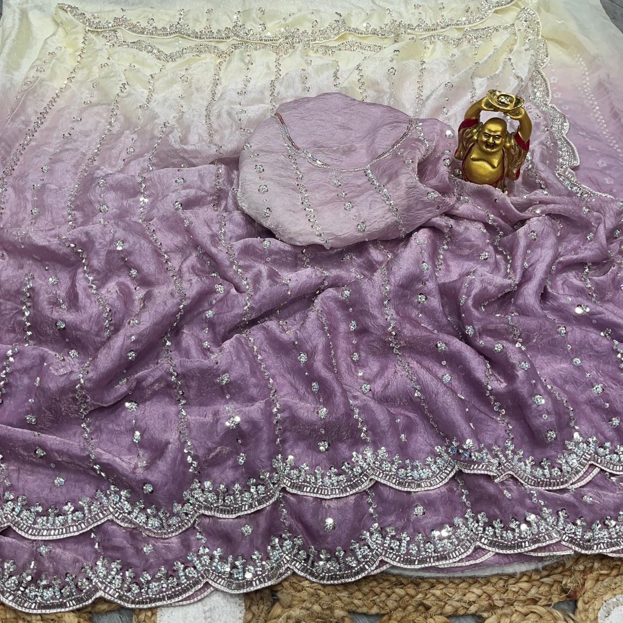 Space silk dual shade original beads work saree