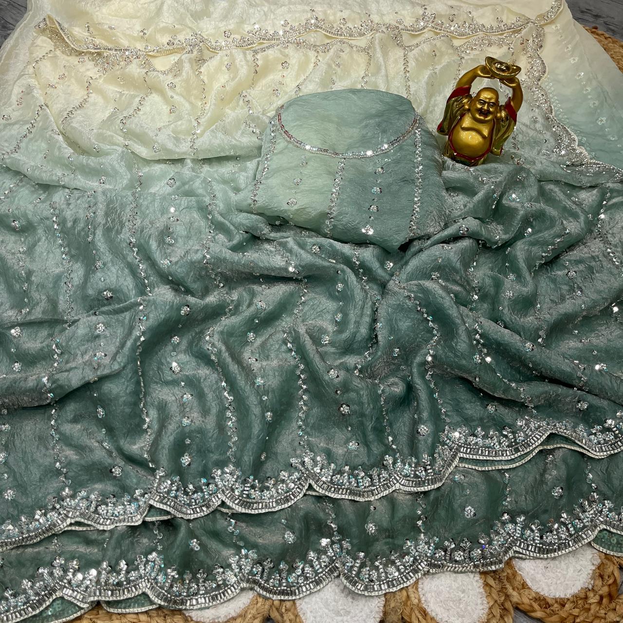 Space silk dual shade original beads work saree