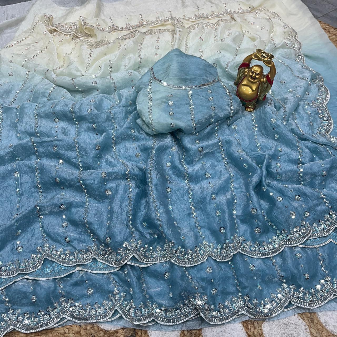 Space silk dual shade original beads work saree