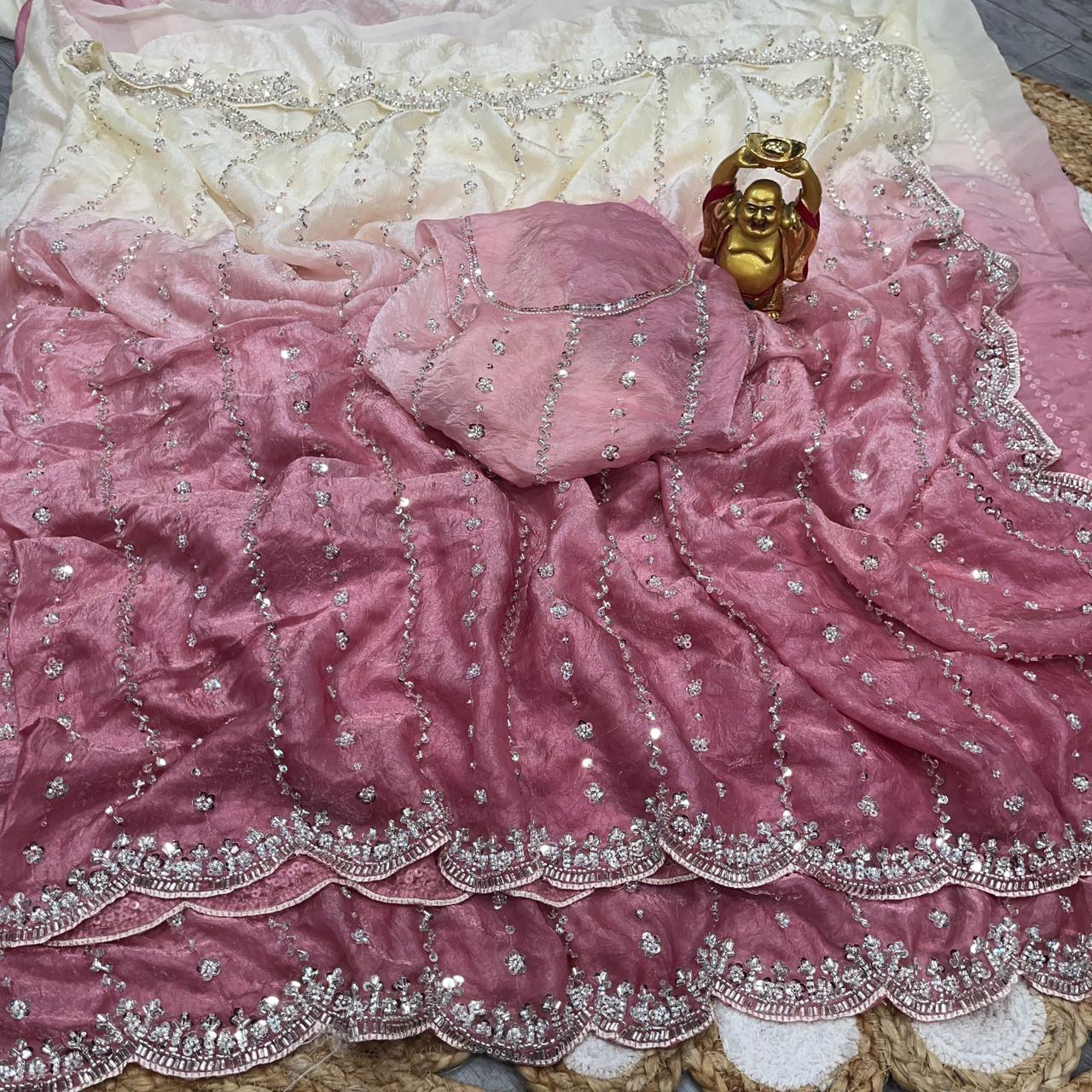 Space silk dual shade original beads work saree