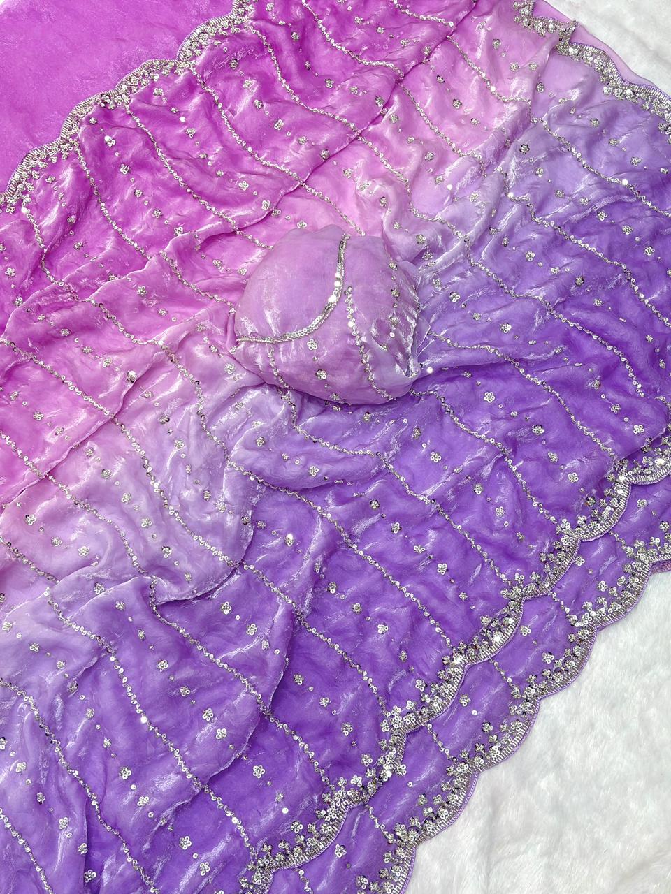 Space silk dual shade original beads work saree