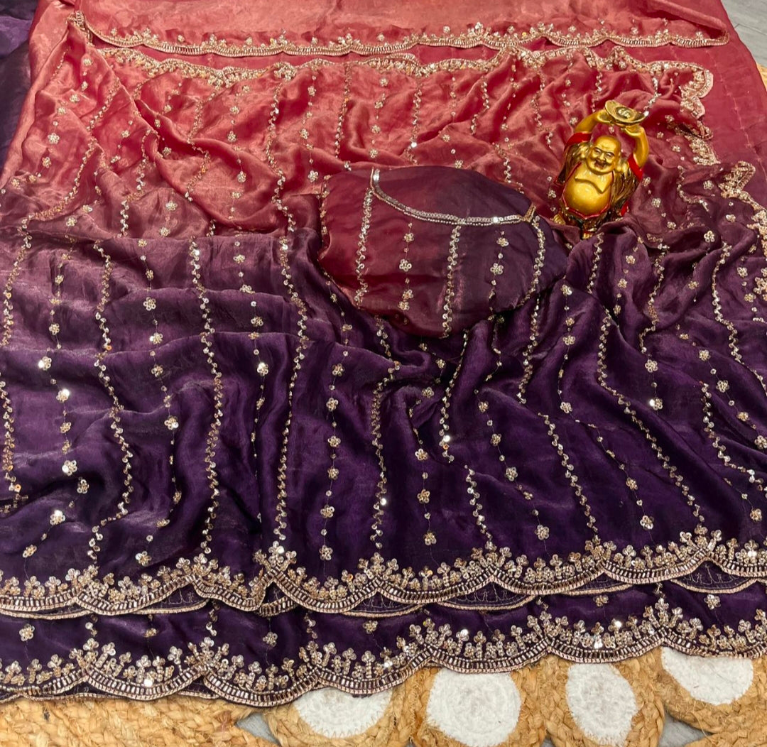 Space silk dual shade original beads work saree