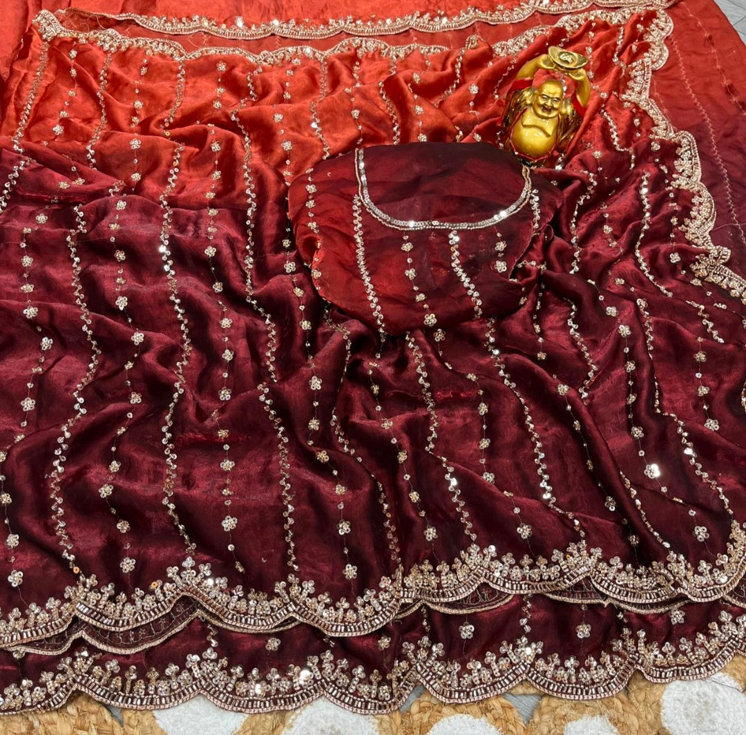 Space silk dual shade original beads work saree