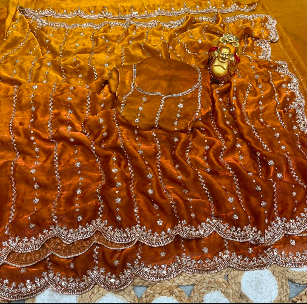 Space silk dual shade original beads work saree