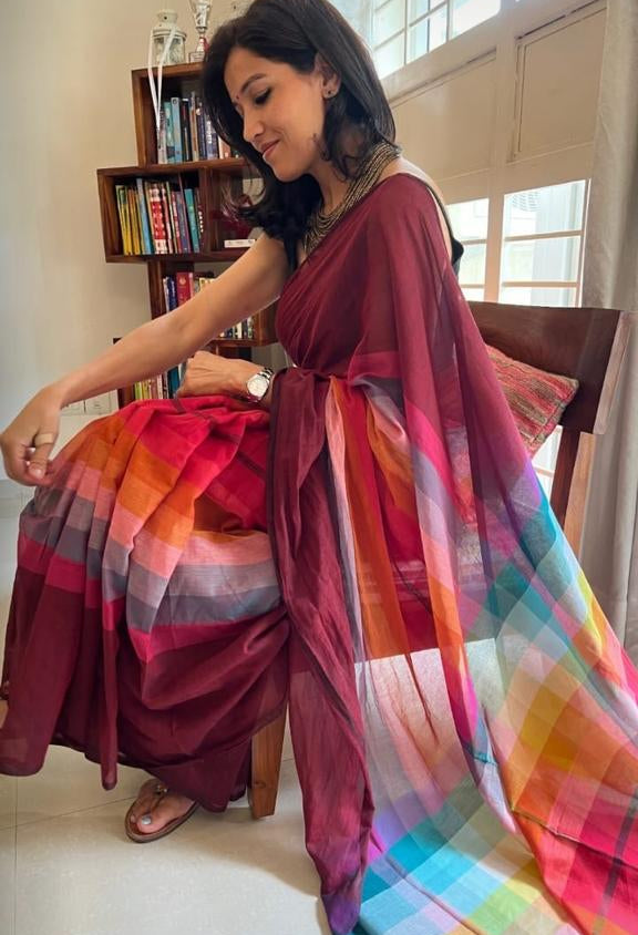 Rainbow Mul cotton saree