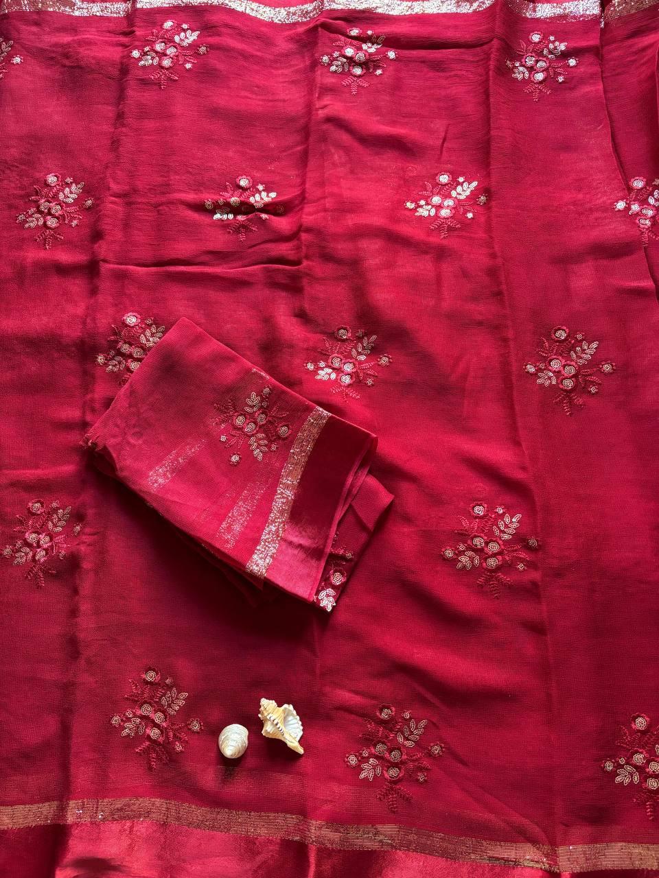 Viscose georgette flower buttis saree