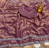 Space silk beads and Chip work saree