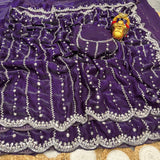 Space silk single shade original beads saree