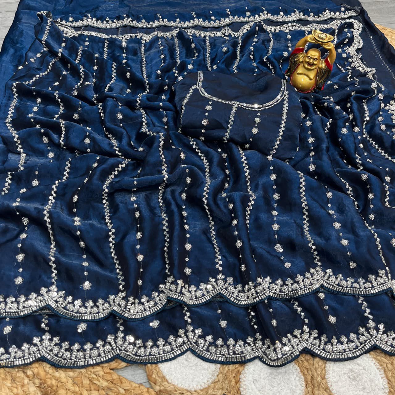 Space silk single shade original beads saree