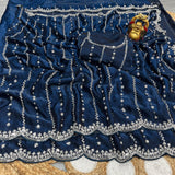 Space silk single shade original beads saree