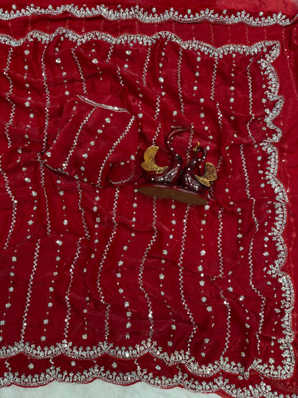 Space silk single shade original beads saree