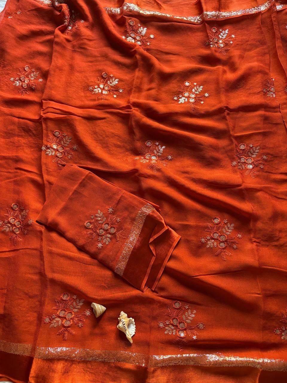 Viscose georgette flower buttis saree