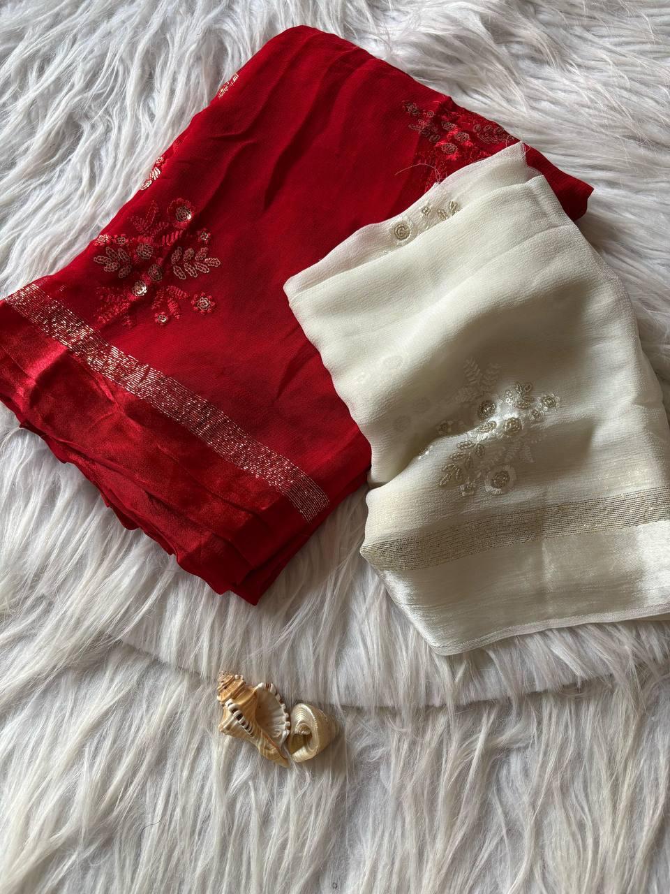 Viscose georgette flower buttis saree