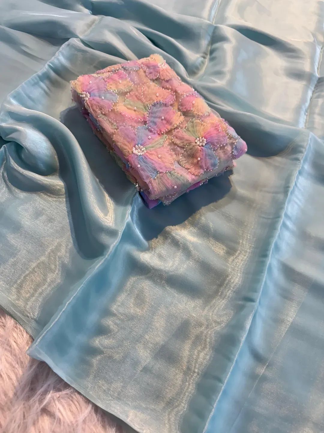 Space silk 3D applique saree