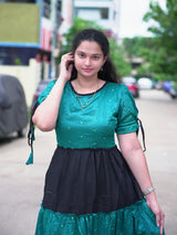 Vichitra silk fabric black and teal stylish maxi frock
