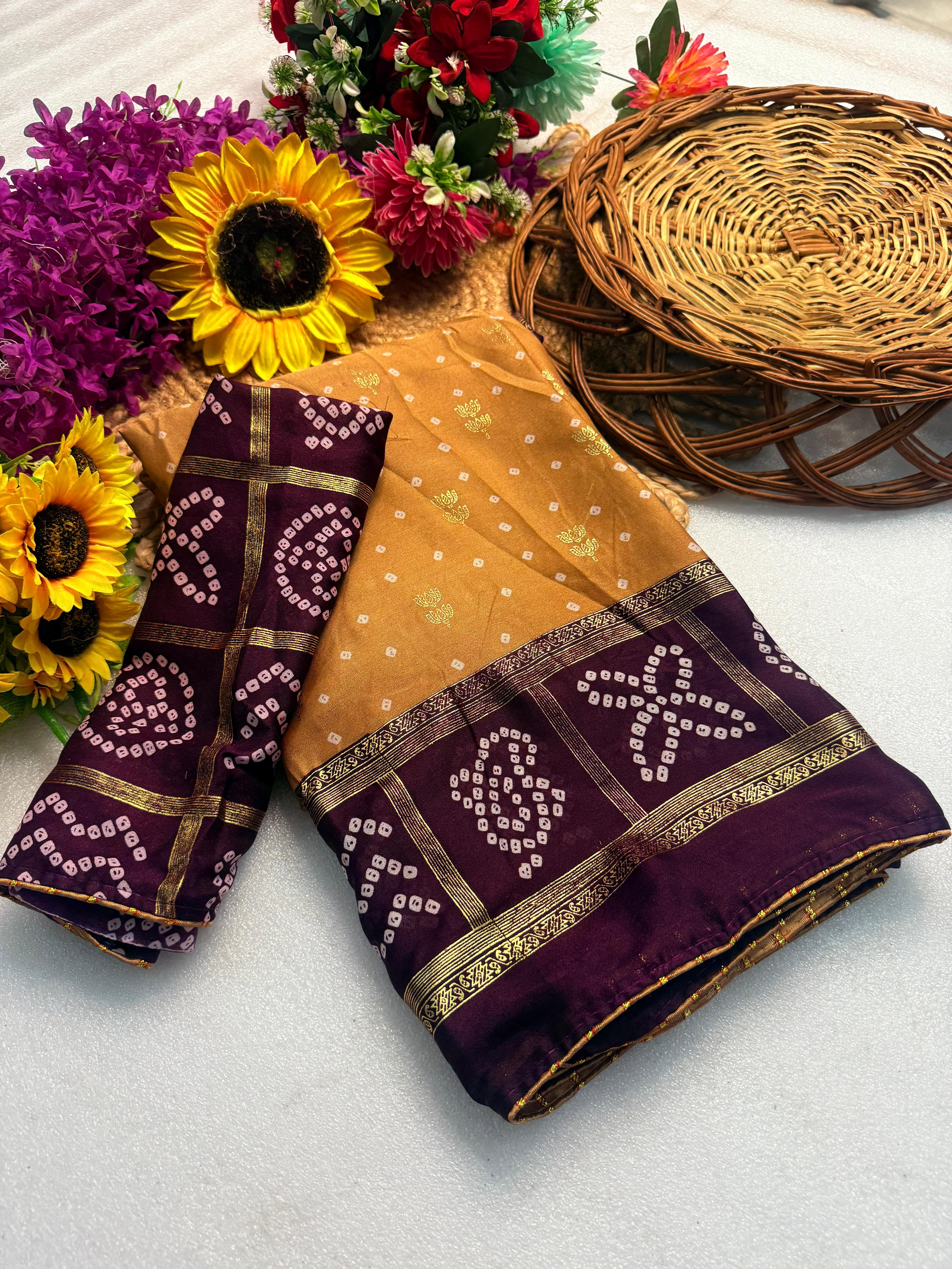 Moss Georgette Bandej Saree