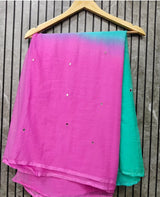 Chiffon mirror patra work dual shade saree