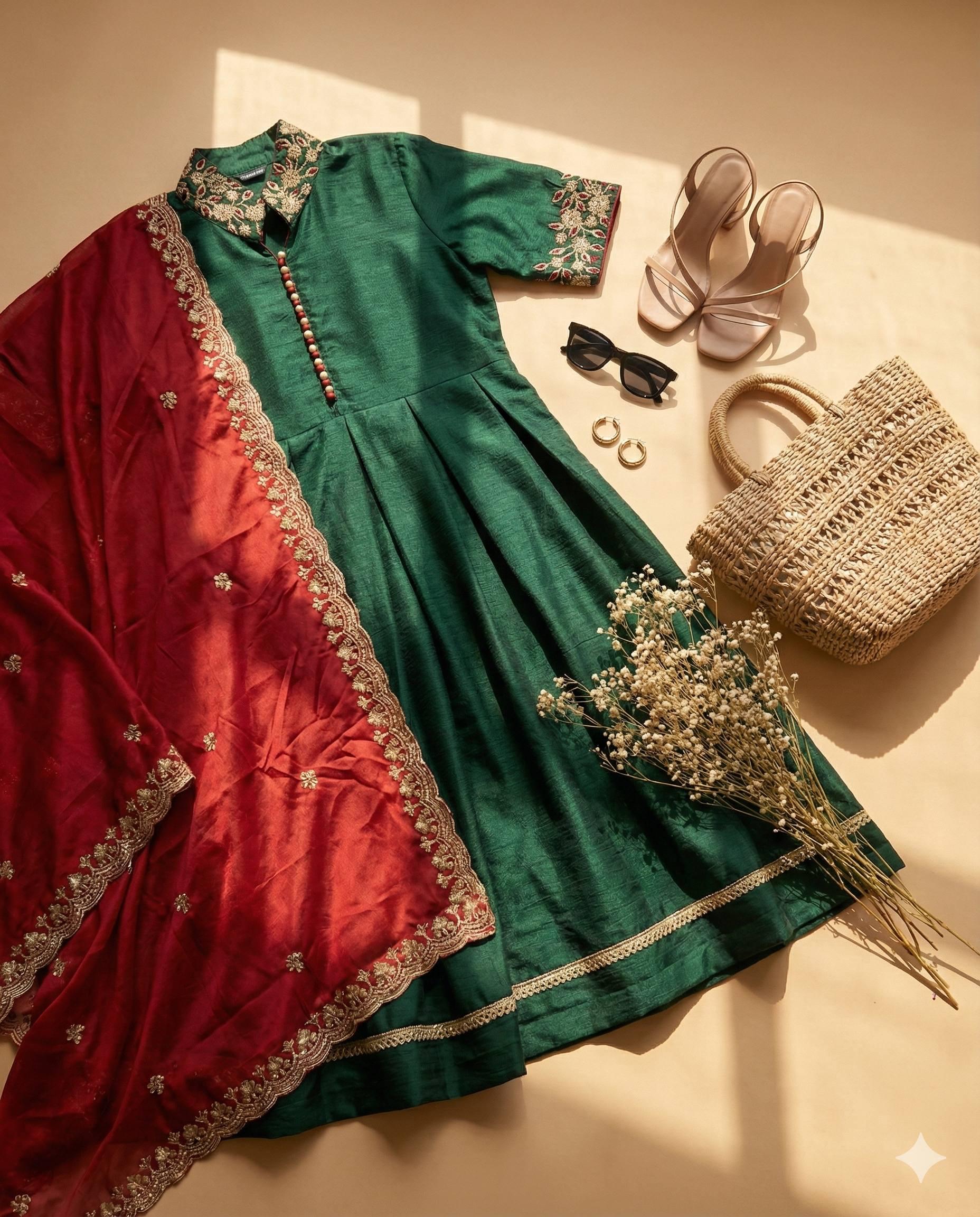 Emrald Green Dress with dupatta