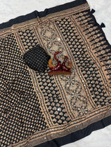 Semi modal crepe silk ajrak mirror saree