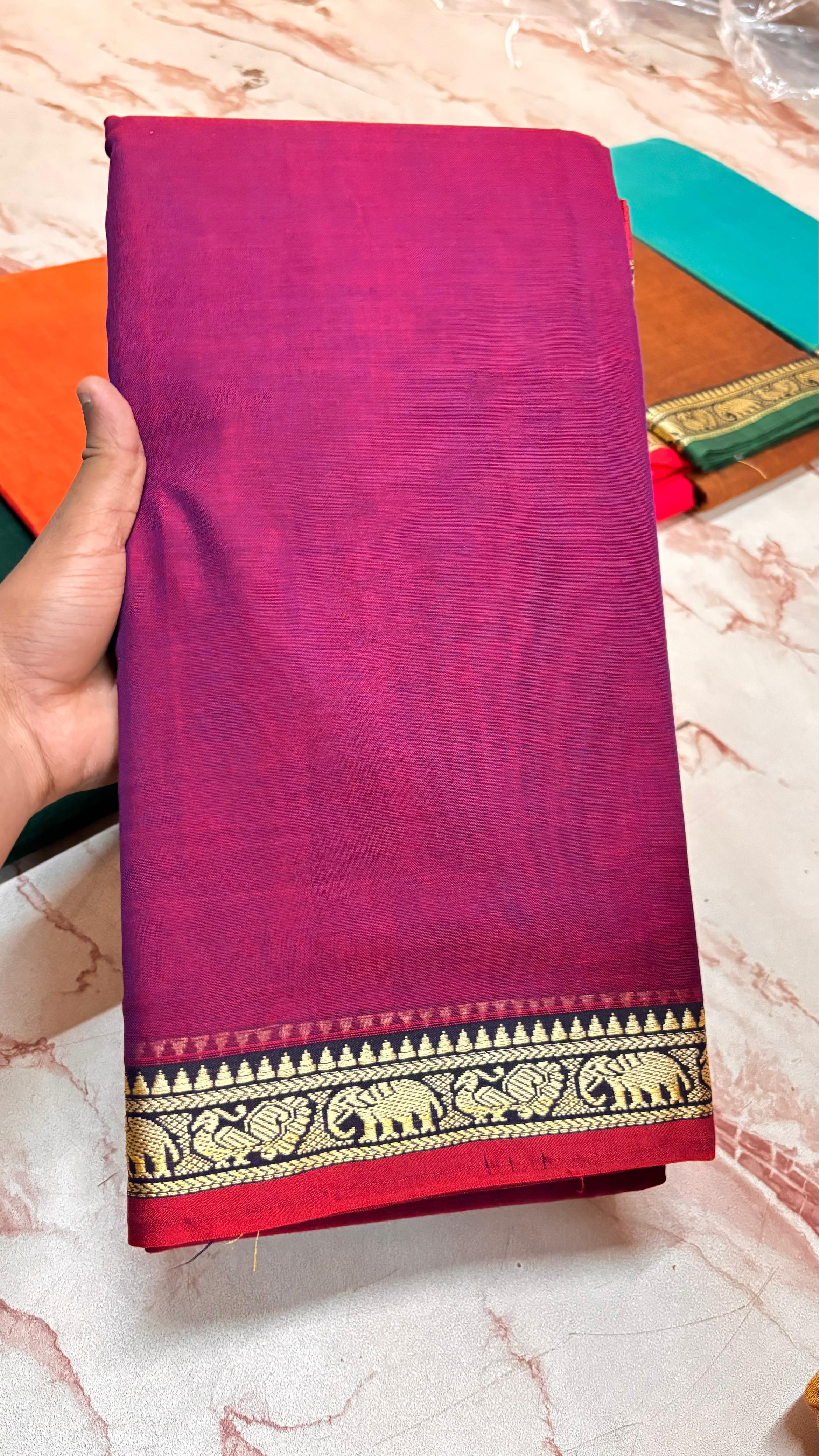 Narayanpeta Mercerised Cotton elephant small boarder saree