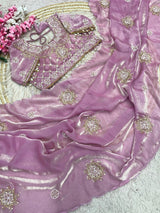 Space silk Beads work Stitched blouse saree
