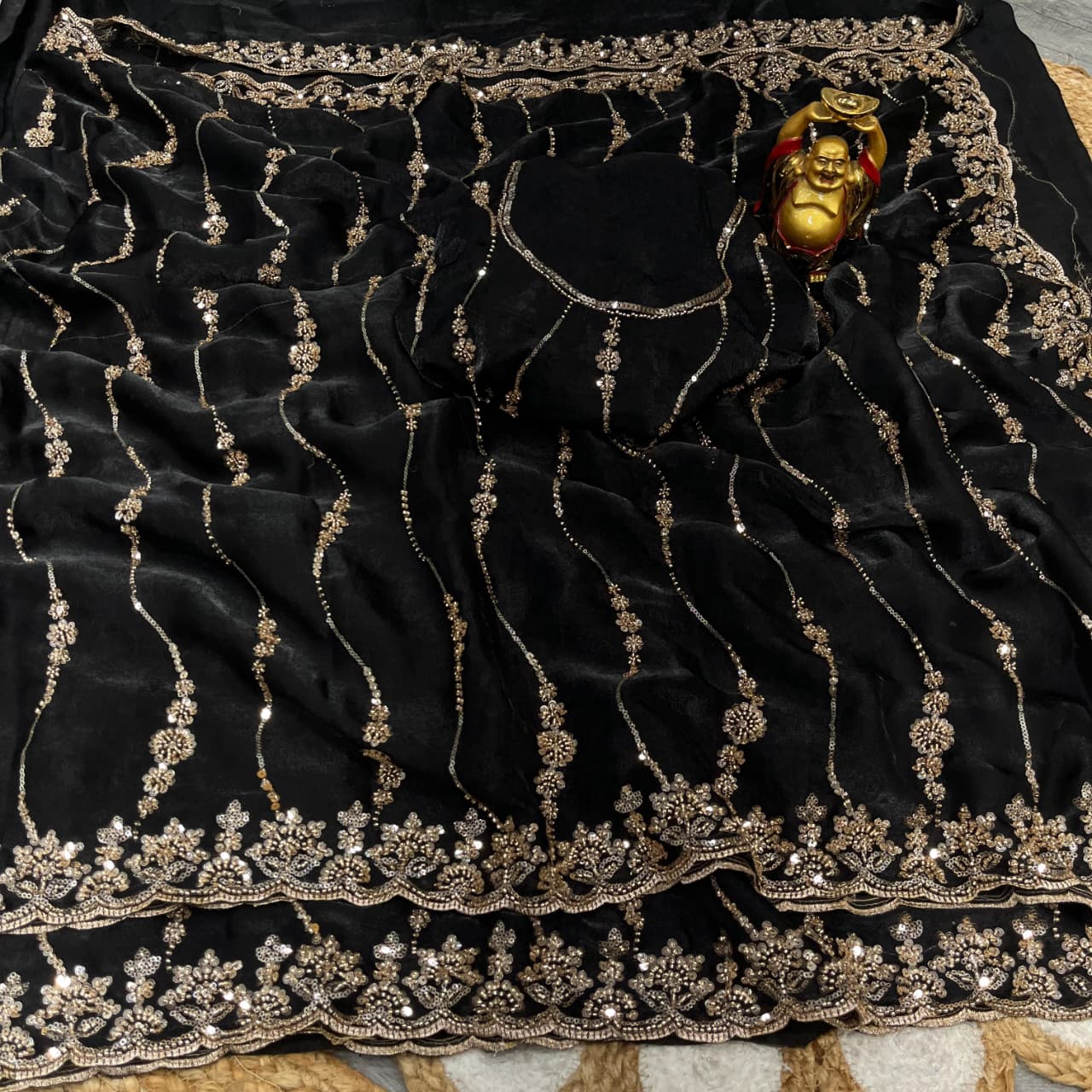 Space silk gold beads work saree