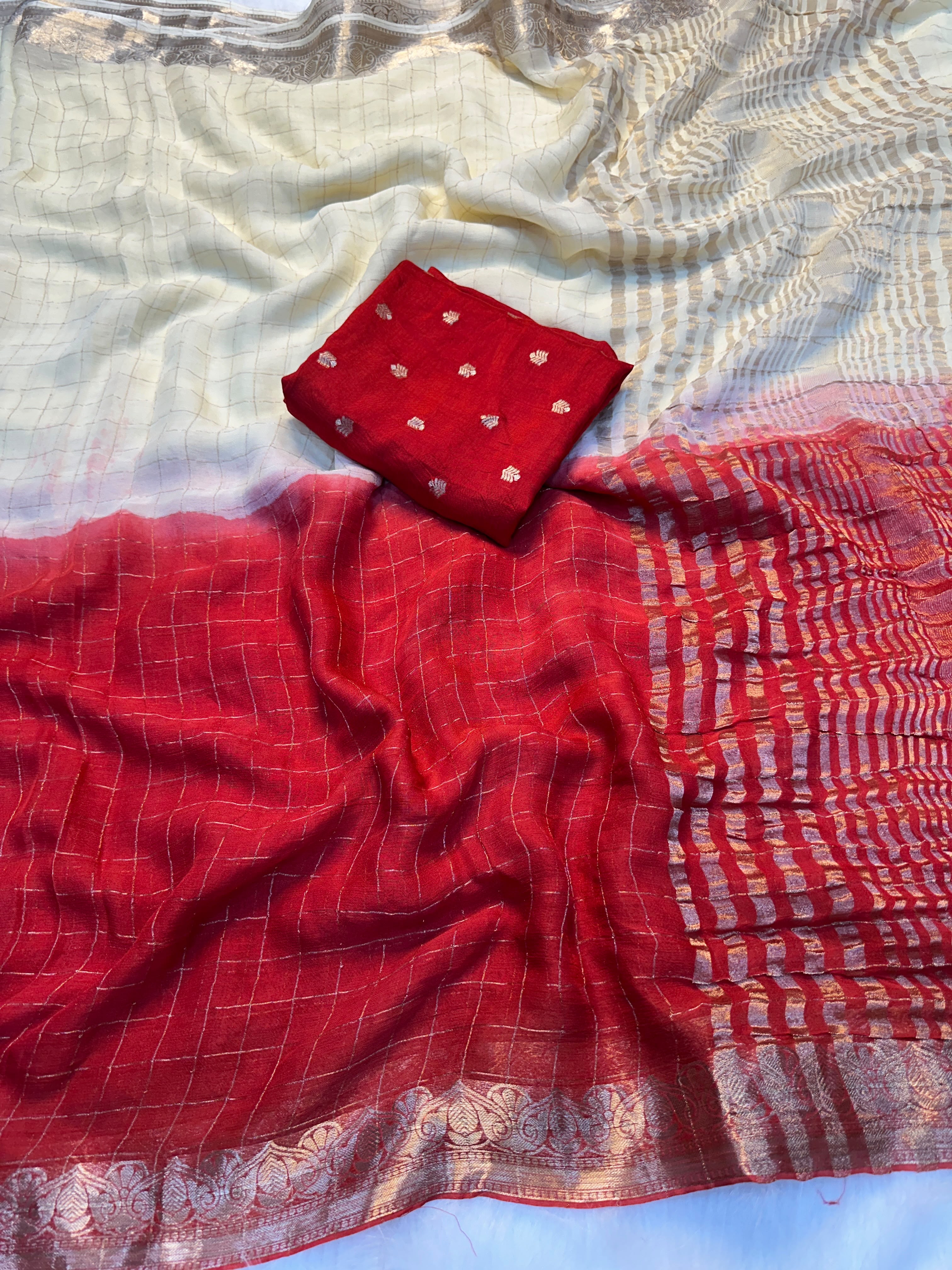 2 shaded viscose georgette checks saree