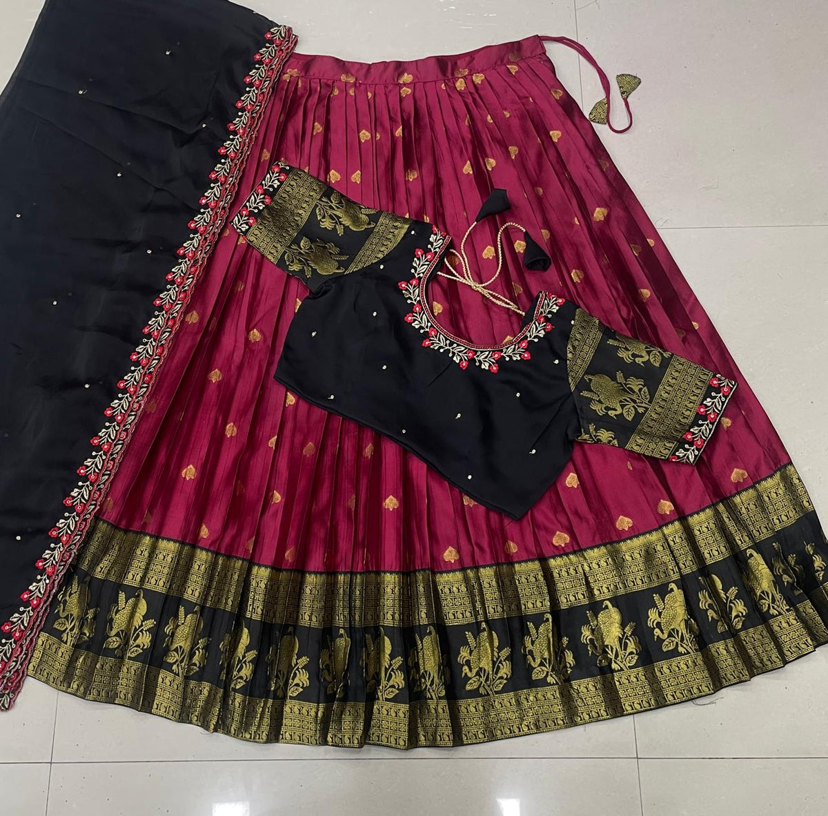 Semi kanjeevaram stype fully stitched half saree lehanga set