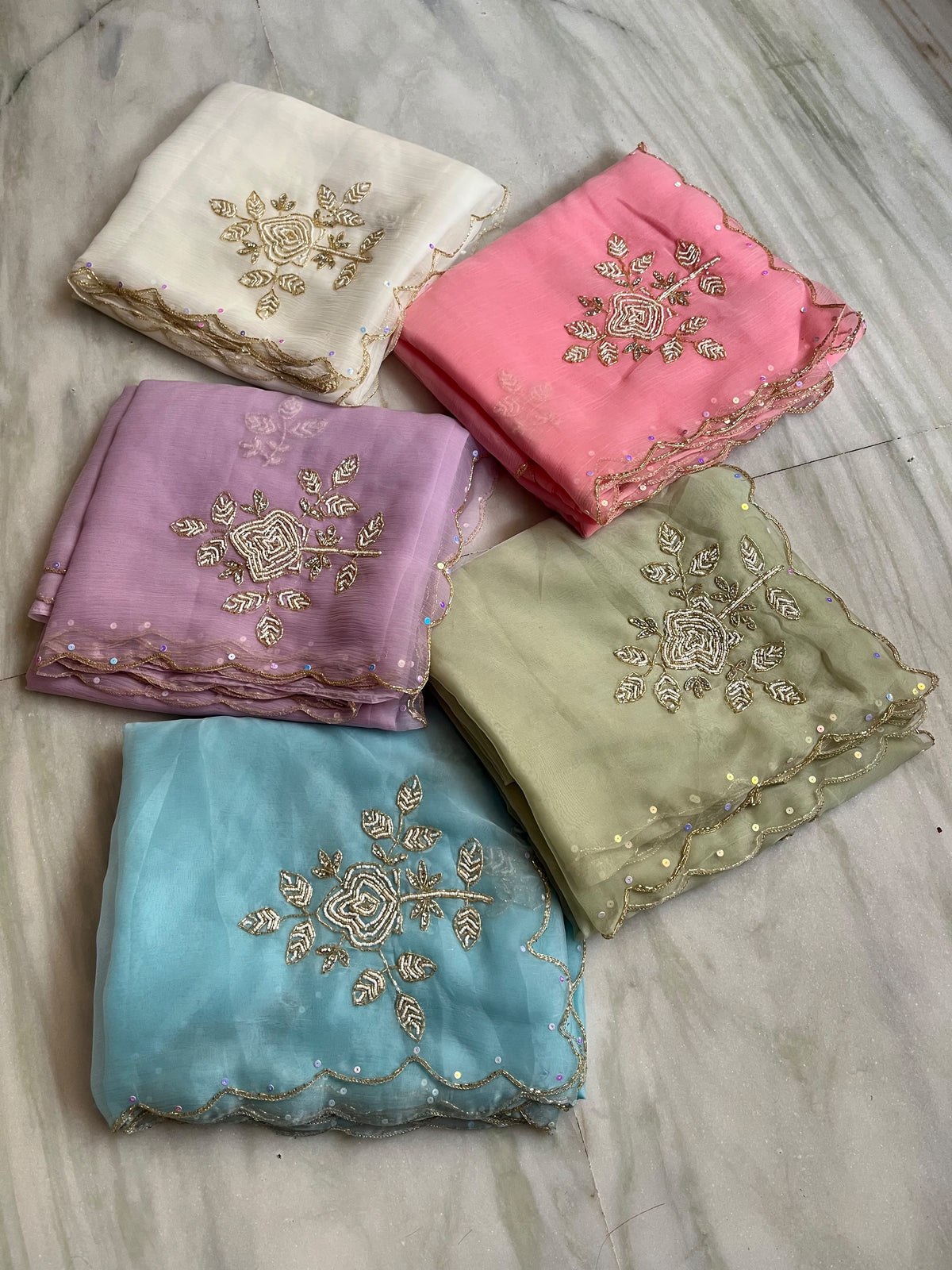 Pure chiffon and organza handwork saree
