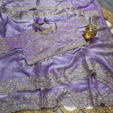 Space Silk Embroidery work saree with stitched blouse