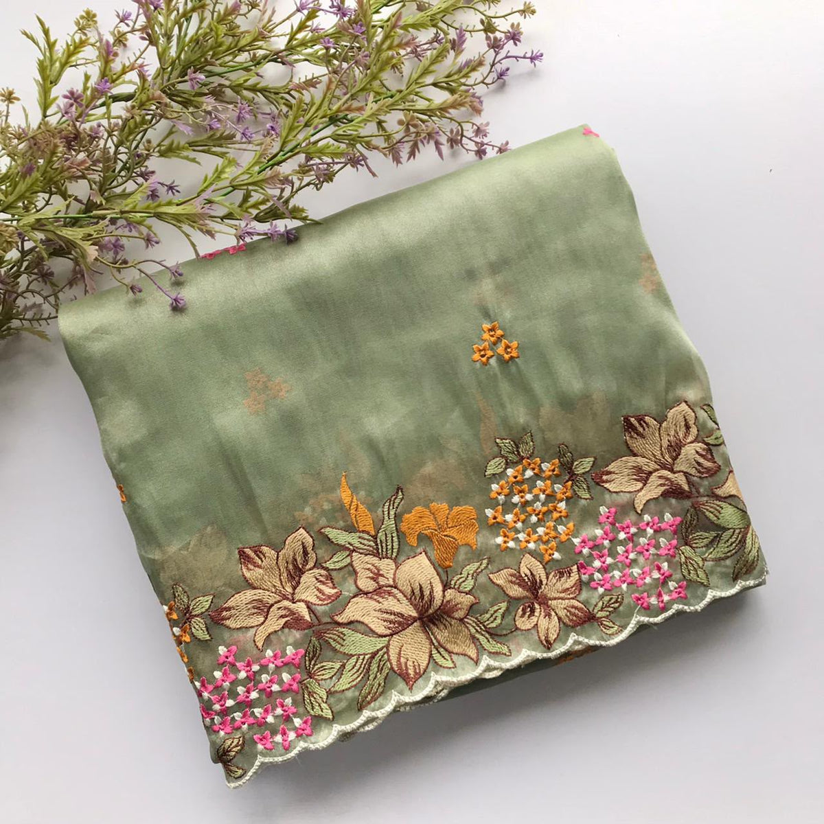 Tissue embroidery premium saree