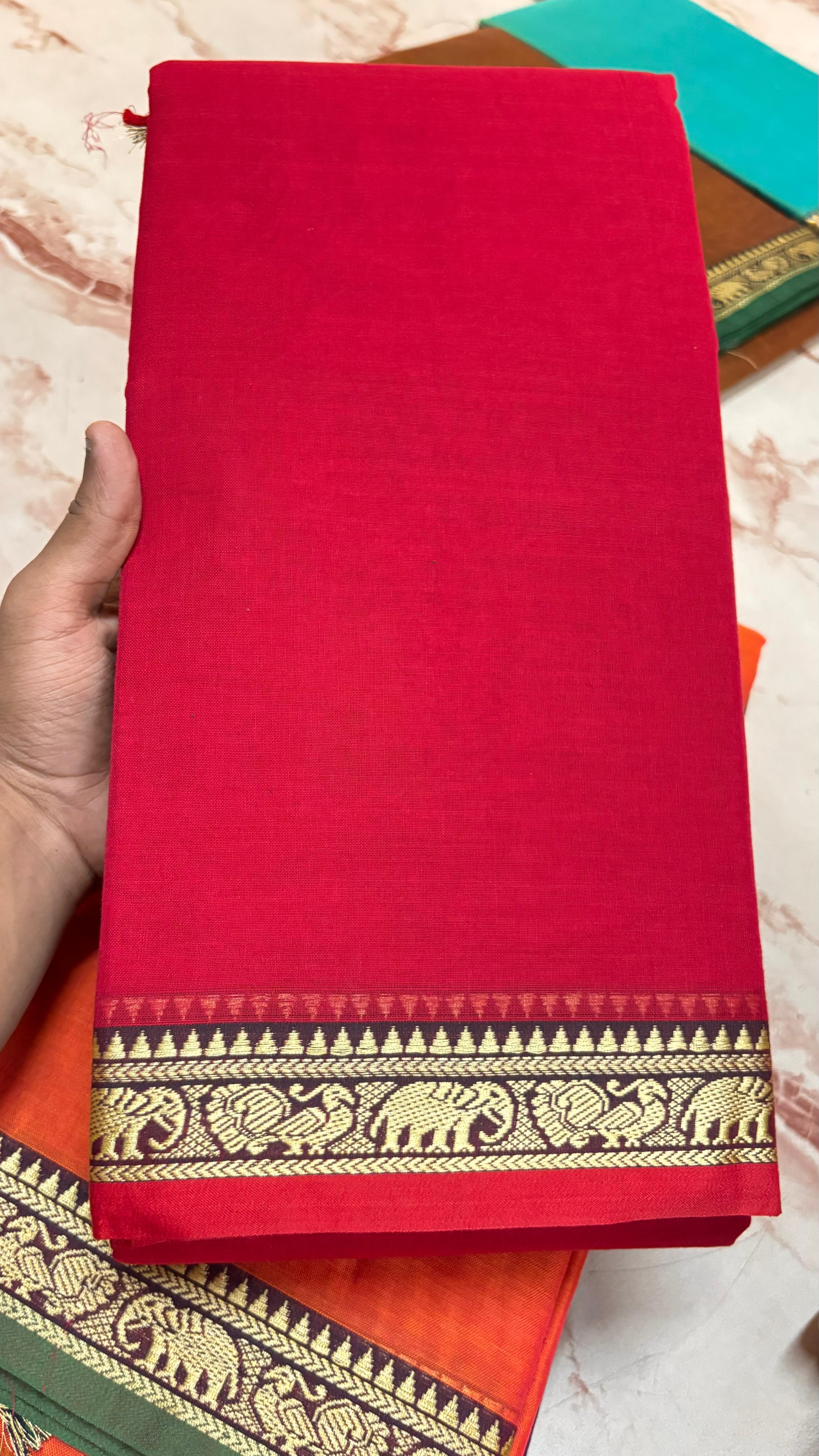 Narayanpeta Mercerised Cotton elephant small boarder saree