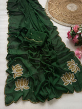 Soft rangoli crush lotus handwork saree
