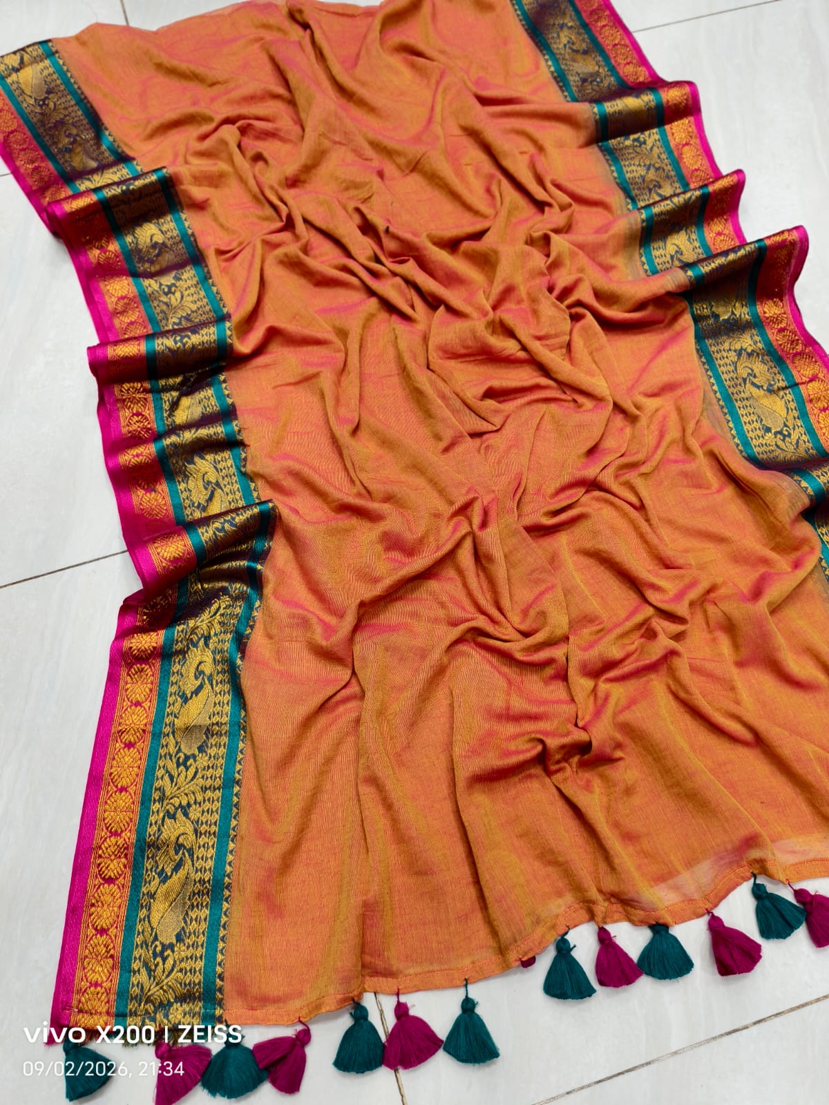 Mul cotton 120 courier zari boarder saree