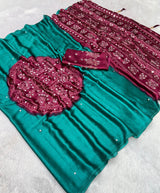Ajrak bandini print semi modal crepe silk saree
