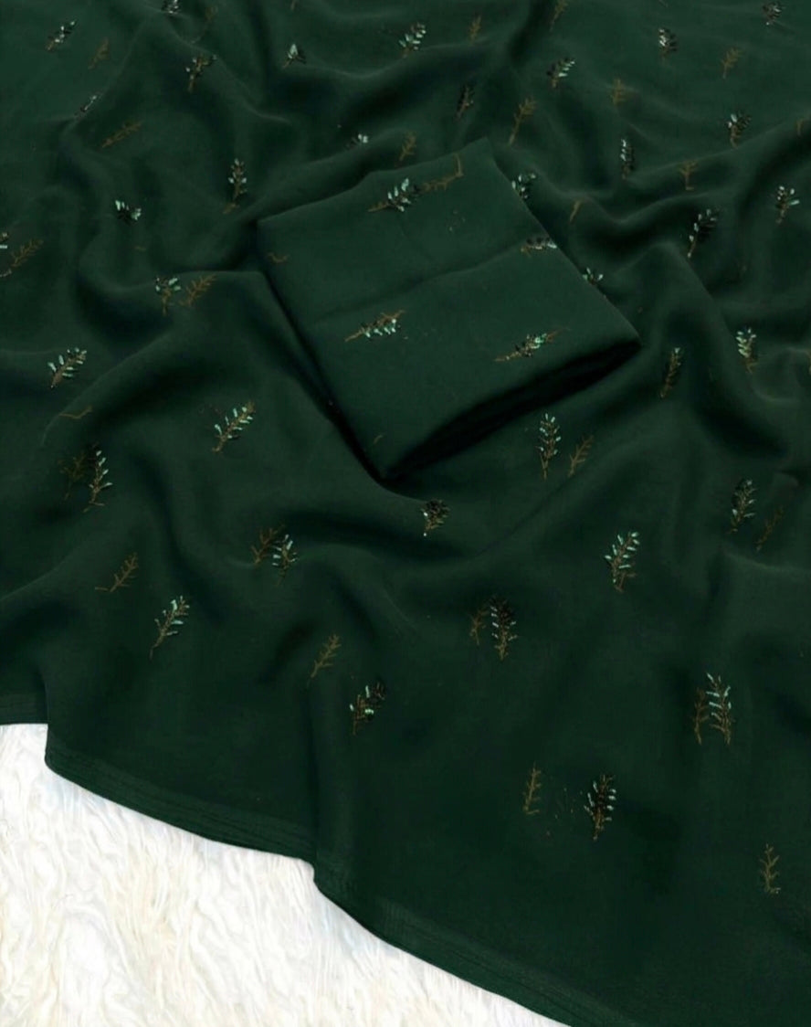 Pure georgette beads work saree
